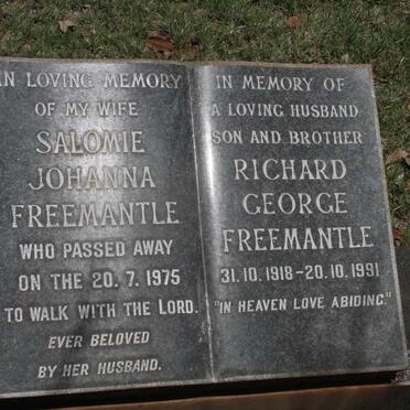FREEMANTLE Richard George 1918-1991 & Salomie Johanna -1975