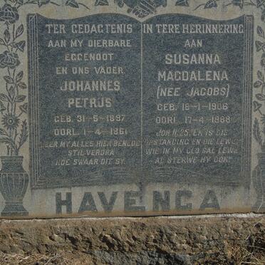 HAVENGA Johannes Petrus 1897-1961 &amp; Susanna Magdalena JACOBS 1906-1988
