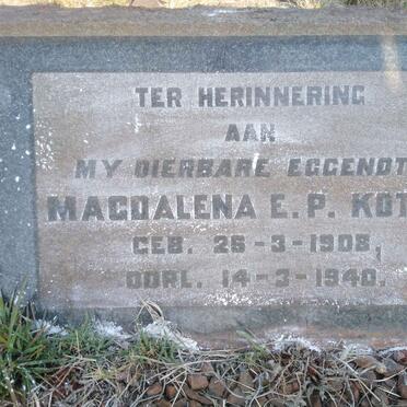 KOTZE Magdalena Elizabeth Petronella nee VERRYNE 1908-1940