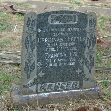 KRUGER Ferdinand Petrus 1912-1951 & Francina J.S. 1920-1998
