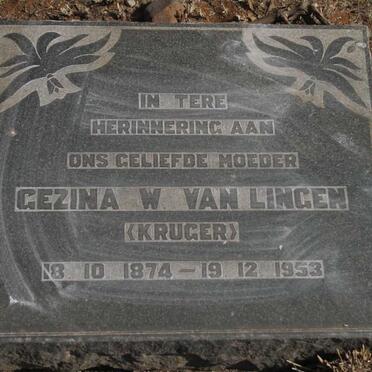 LINGEN Gezina W., van nee KRUGER 1874-1953