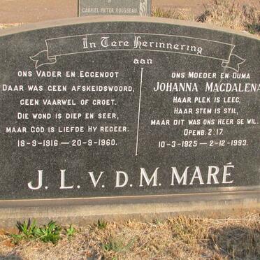 MARE J.L.v.d.M. 1916-1960 &amp; Johanna Magdalena 1925-1993