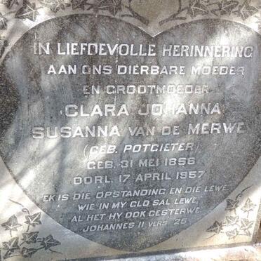 MERWE Clara Johanna Susanna, van de nee POTGIETER 1856-1957