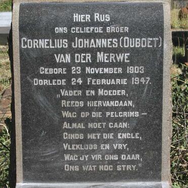 MERWE Cornelius Johannes, van der 1903-1947