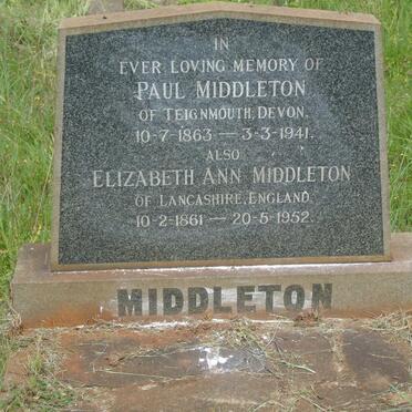 MIDDLETON Paul 1863-1941 & Elizabeth Ann 1861-1952