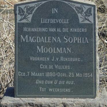 MOOLMAN Magdalena Sophia formerly J.V. RENSBURG nee DE VILLIERS 1890-1954