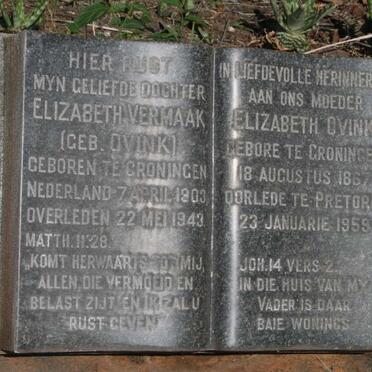 OVINK Elizabeth 1867-1959 :: VERMAAK Elizabeth nee OVINK 1903-1943