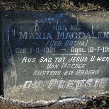 PLESSIS Maria Magdalena, du nee BOTHA 1921-1952