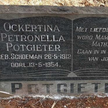 POTGIETER Ockertina Petronella nee SCHOEMAN 1912-1954