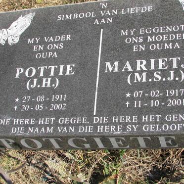 POTGIETER J.H. 1911-2002 &amp; M.S.J. 1917-2001