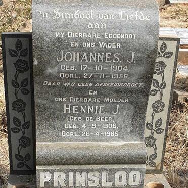 PRINSLOO Johannes J. 1904-1956 & Hennie J. DE BEER 1904-1985