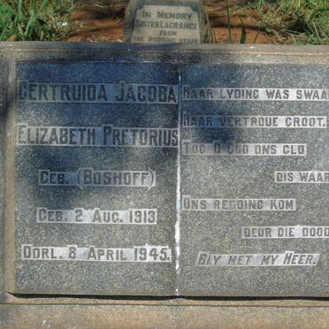 PRETORIUS Gertruida Jacoba Elizabeth nee BOSHOFF 1913-1945