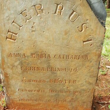 PRINSLOO Anna Maria Catharina Lebina nee BESTER 1820-1862