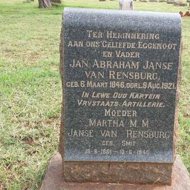 RENSBURG Jan Abraham, Janse van 1846-1921 &amp; Martha M.M. SMIT 1861-1940