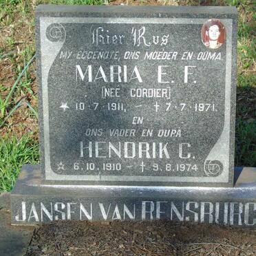 RENSBURG Hendrik C., Jansen van 1910-1974 & Maria E.F. CORDIER 1911-1971