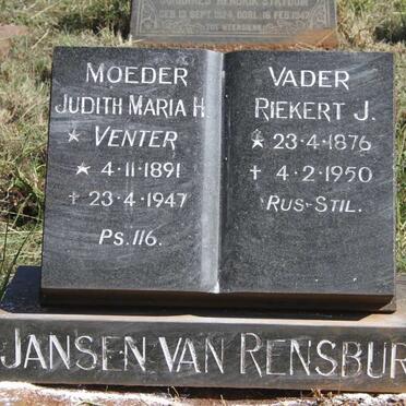 RENSBURG Riekert J., Jansen van 1876-1950 & Judith Maria H. VENTER 1891-1947