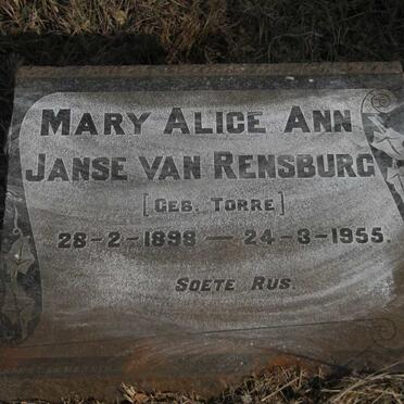 RENSBURG Mary Alice Ann, Janse van nee TORRE 1898-1955