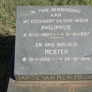 RENSBURG Philippus, Janse van 1887-1957 & Hester 1892-1986