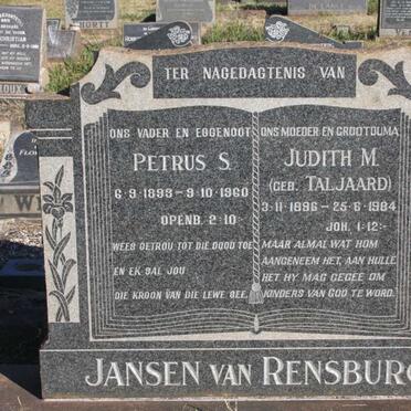 RENSBURG Petrus S., Jansen van 1893-1960 &amp; Judith M. TALJAARD 1896-1984