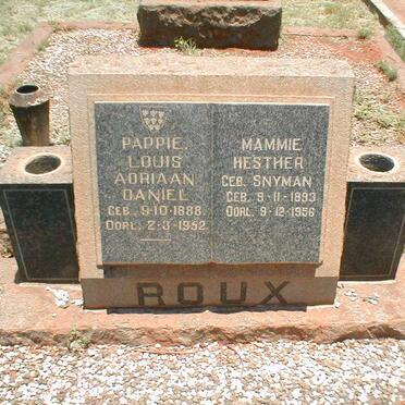ROUX Louis Adriaan Daniel 1888-1952 &amp; Hesther SNYMAN 1893-1956