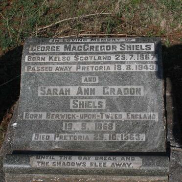 SHIELS George MacGregor 1867-1943 & Sarah Ann Gradon 1868-1963