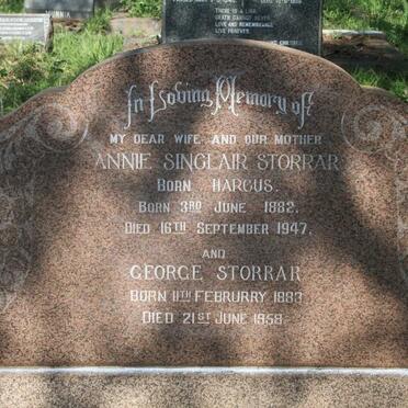 STORRAR George 1883-1958 & Annie Sinclair HARCUS 1882-1947
