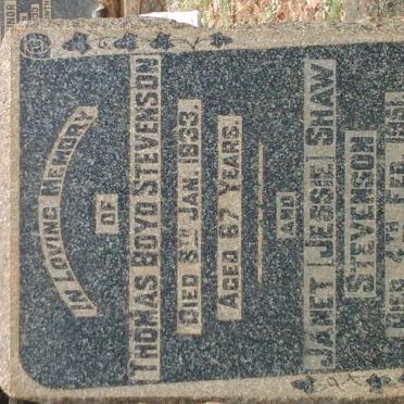 STEVENSON Thomas Boyd -1933 &amp; Janet Shaw -1951