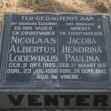 VENTER Nicolaas Albertus Lodewikus 1885-1956 & Jacoba Hendrina Paulina 1891-1982