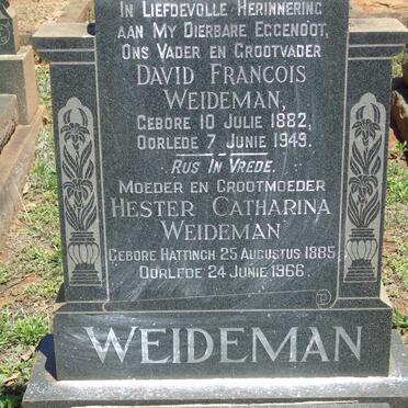 WEIDEMAN David Francois 1882-1949 & Hester Catharina HATTINGH 1885-1966