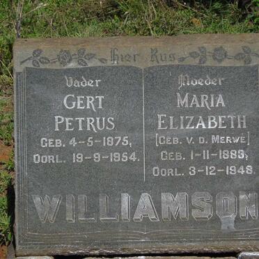 WILLIAMSON Gert Petrus 1875-1954 & Maria Elizabeth V.D. MERWE 1883-1948