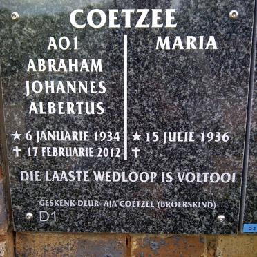 COETZEE Abraham Johannes Albertus 1934-2012 &amp; Maria 1936-