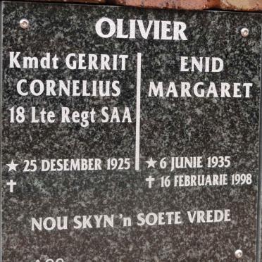 OLIVIER Gerrit Cornelius 1925- &amp; Enid Margaret 1935-1998