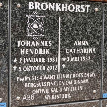 BRONKHORST Johannes Hendrik 1931-2012 &amp; Anna Catharina 1932-