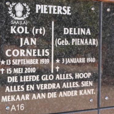 PIETERSE Jan Cornelis 1939-2010 &amp; Delina PIENAAR 1940-