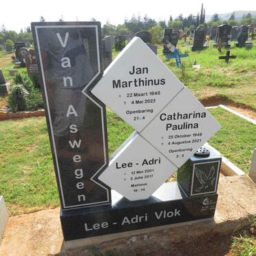 ASWEGEN Jan Marthinus, van 1940-2023 & Catharina Paulina 1946-2021 :: VLOK Lee-Adri 2001-2017