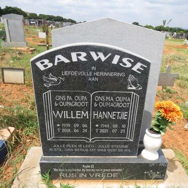 BARWISE Willem 1939-2018 & Hannetjie 1944-2021