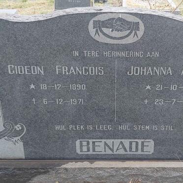 BENADE Gideon Francois 1890-1971 & Johanna Adriana 1900-1986