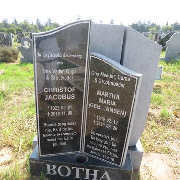 BOTHA Christof Jacobus 1923-2016 & Martha Maria JANSEN 1930-2019