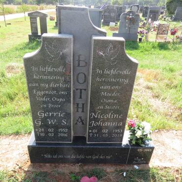 BOTHA G.W.S. 1952-2016 & Nicoline Johanna 1953-2019