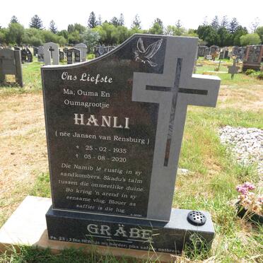 GRABE Hanli nee JANSEN VAN RENSBURG 1935-2020