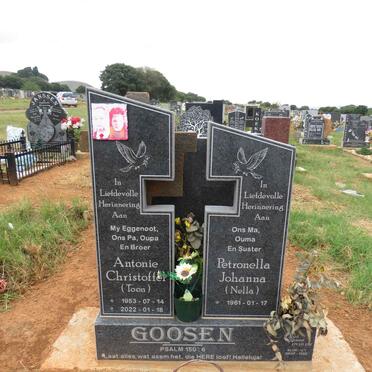 GOOSEN Antonie Christoffel 1953-2022 & Petronella Johanna 1961-