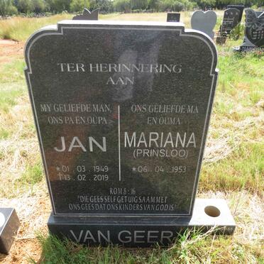 GEER Jan, van 1949-2019 & Mariana PRINSLOO 1953- 