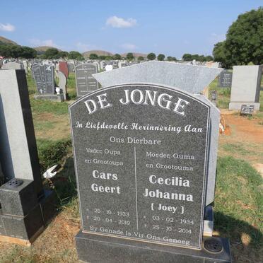 JONGE Cars Geert, de 1933-2019 & Cecilia Johanna 1934-2014