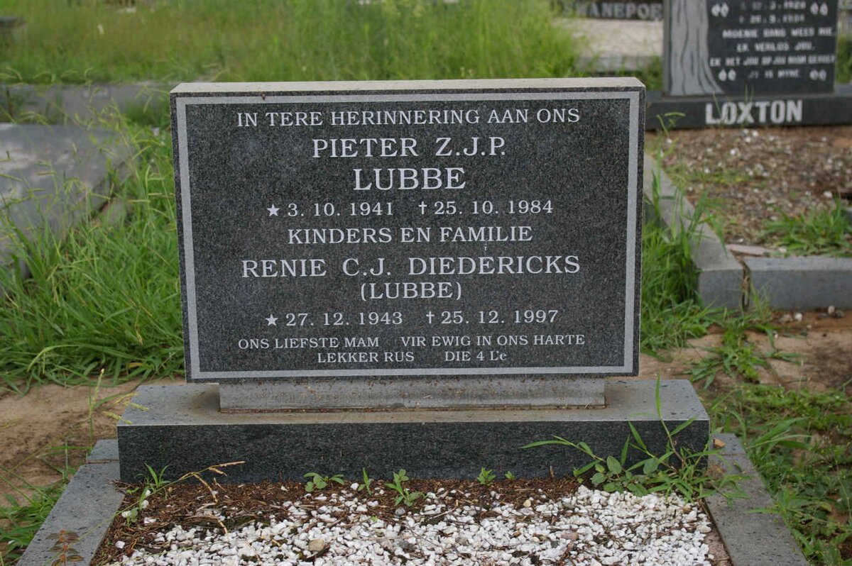 LUBBE Pieter Z.J.P. 1941-1984 &amp; Renie C.J. DIEDERICKS 1943-1997