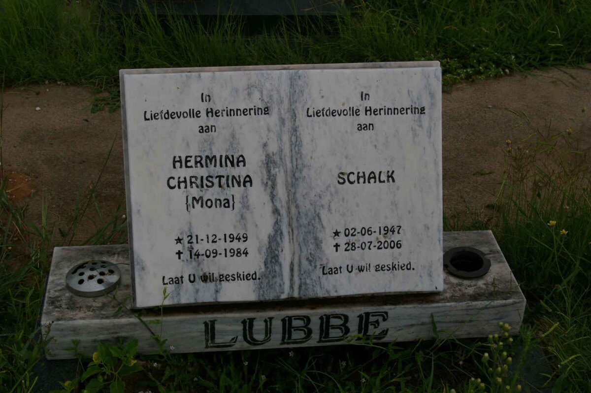 LUBBE Schalk 1947-2006 &amp; Hernina Christina 1949-1984