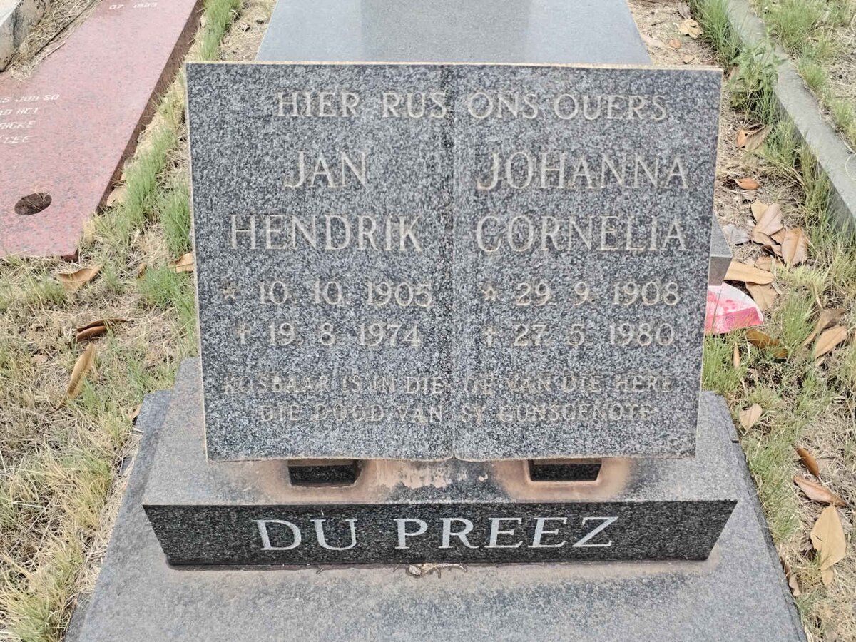 PREEZ Jan Hendrik, du 1905-1974 & Johanna Cornelia 1908-1980