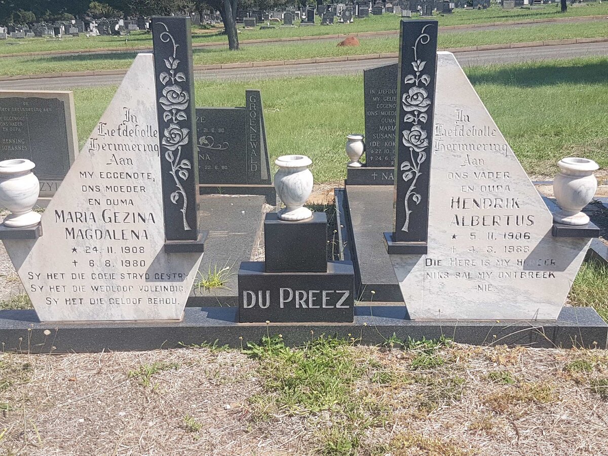PREEZ Hendrik Albertus, du 1906-1986 &amp; Maria Gezina Magdalena 1908-1980
