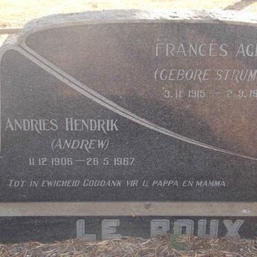 ROUX Andries Hendrik, le 1906-1967 &amp; Frances Agnes STRUMPFER 1915-1978