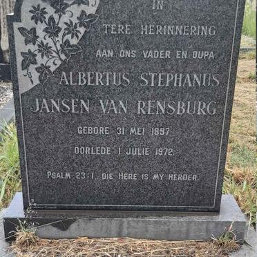 RENSBURG Albertus Stephanus, Jansen van 1897-1972