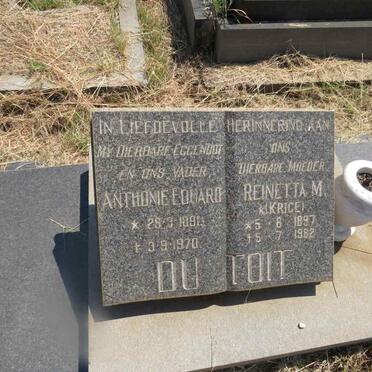 TOIT Anthonie Eduard, du 1891-1970 & Reinetta M. KRIGE 1897-1982